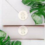 Custom Monstera Monogram Wedding Logo Classic Round Sticker<br><div class="desc">Custom Monstera Monogram Wedding Logo Classic Round Sticker,  Save The Date</div>