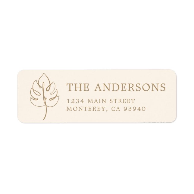 Custom Monstera Monogram Wedding Logo Return Address Label (Front)
