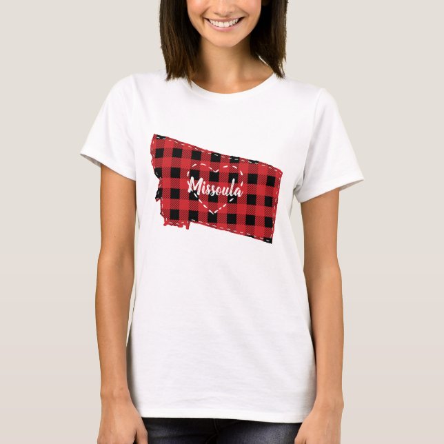 Custom Montana Home State Buffalo Plaid Christmas T-Shirt (Front)