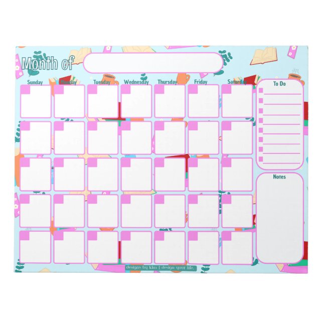 Custom Monthly Planner | Cosy Book Lovers Pattern Notepad (Front)