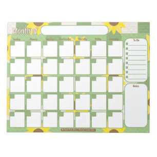 Custom Monthly Planner   Sunflower Plaid Pattern Notepad