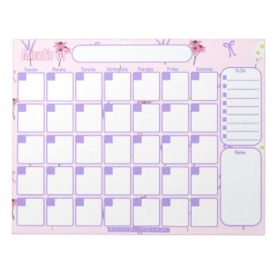 Custom MonthlyPlanner Wildflowers & Bows Pattern Notepad