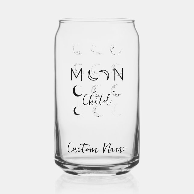 Custom Moon Child Monogram Can Glass by Dream Fox (Front)