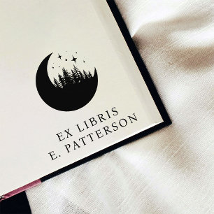Custom Moon Forest & Stars Ex Libris Bookplate Rubber Stamp