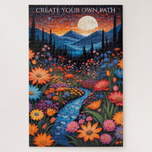 Custom Moonlit Flower Path Inspirational Quote Jigsaw Puzzle
