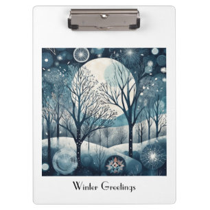 Custom Moonlit Nordic Forest Winter Night Clipboard