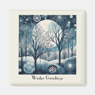 Custom Moonlit Nordic Forest Winter Night Magnet