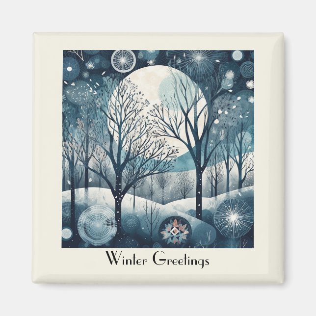 Custom Moonlit Nordic Forest Winter Night Magnet (Front)