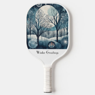 Custom Moonlit Nordic Forest Winter Night Pickleball Paddle