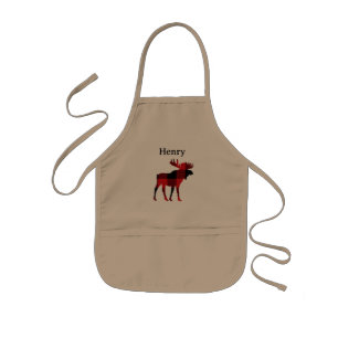 Custom Moose Buffalo Check Winter Kids Apron
