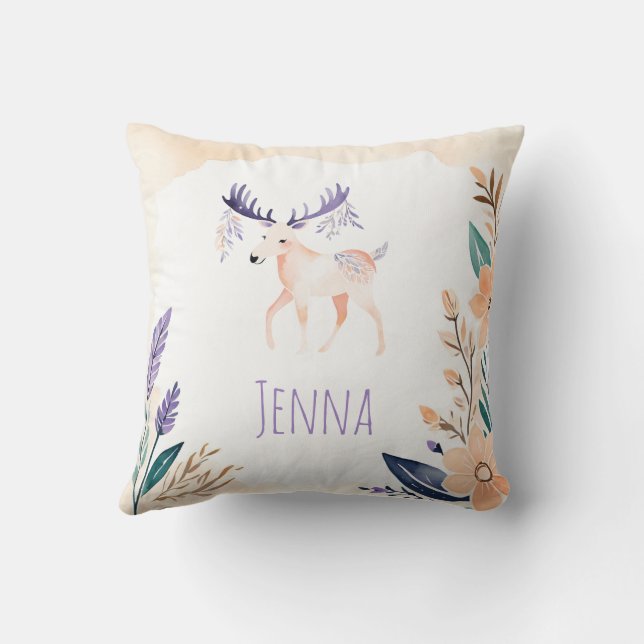 Custom Moose Nursery Pillow Boho Design -  (Back)