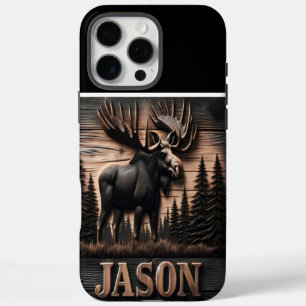 Custom Moose Wood Carving iPhone 16 Pro Max Case