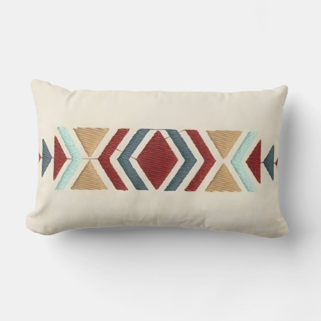 Custom Moroccan Geometric Embroidery Pattern Art Lumbar Cushion (Front)