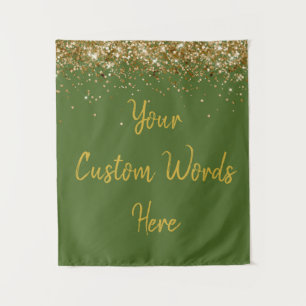 Custom Moss Green Gold Birthday Party Photo Booth Tapestry