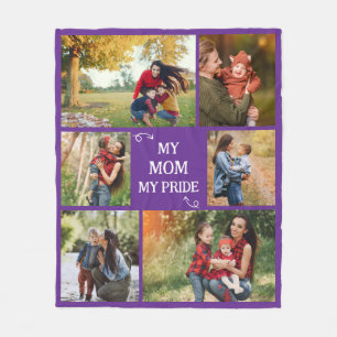 Custom Mother 6 Photo Gifts Mum Pride Birthday Fleece Blanket