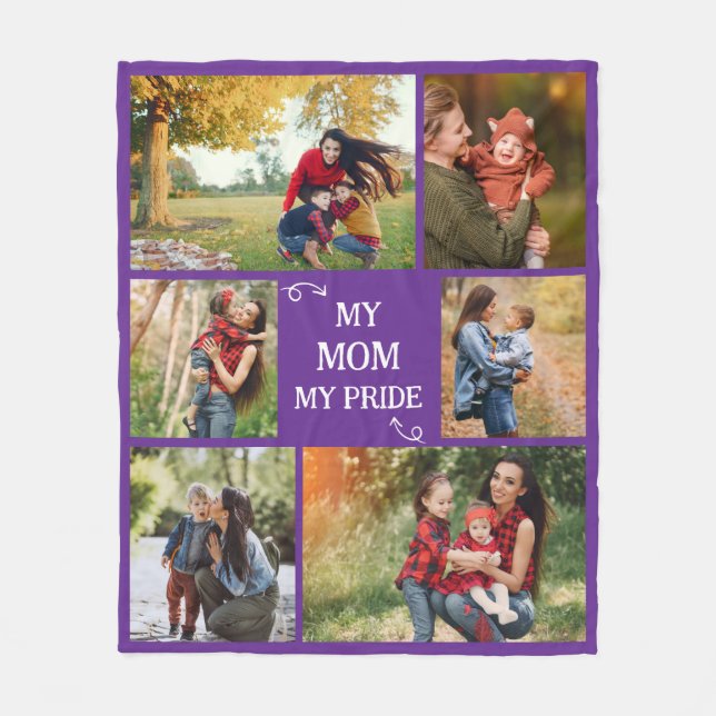 Custom Mother 6 Photo Gifts Mum Pride Birthday Fleece Blanket (Front)