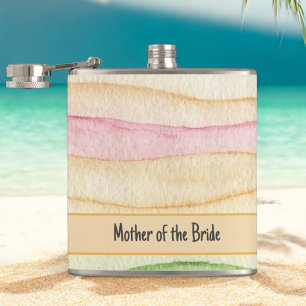 Custom Mother of the Bride Watercolor Streaks Hip Flask