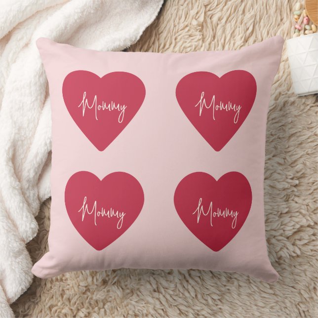 Custom Mother’s Day - Soft Pink & Red Heart Cushion (Blanket)