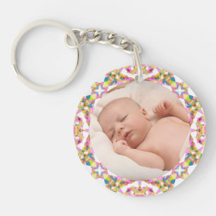 Custom Mother’s Day Summer Pink Green Gift Photo Key Ring