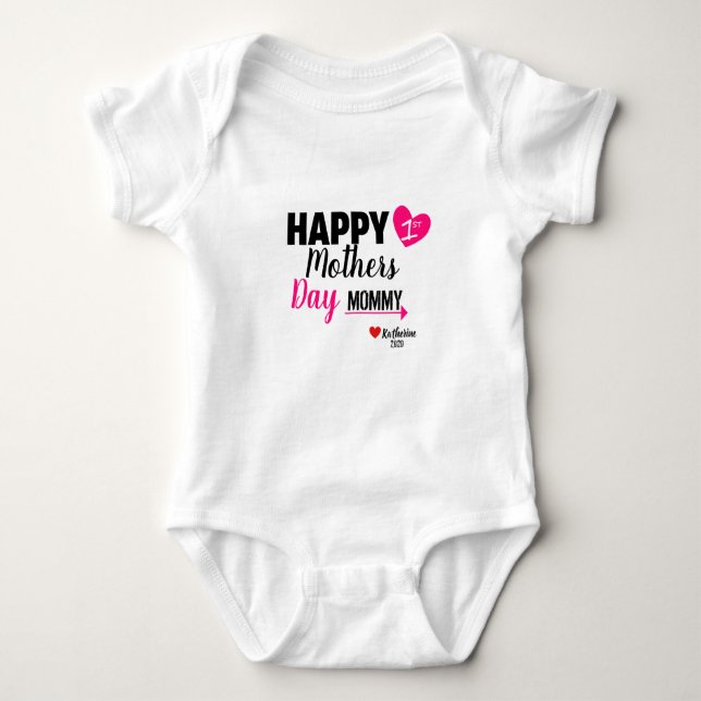 Custom Mothers Day Baby Happy 1st Mothers Day Bodysuit (Front)
