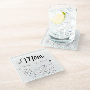Custom Mothers Day Gift From Childrens Name Bee  Glass Coaster