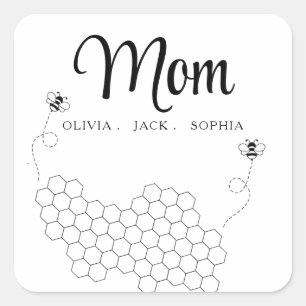 Custom Mothers Day Gift From Childrens Name Bee  Square Sticker