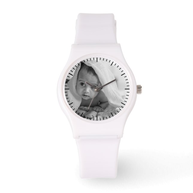 Custom Mother's Day Gift, Personalised White Photo Watch (Front)