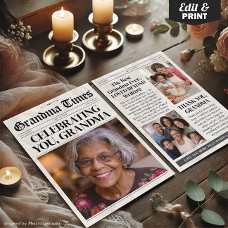 Custom Mothers Day Grandma Card, Grandma Newspaper Holiday Card