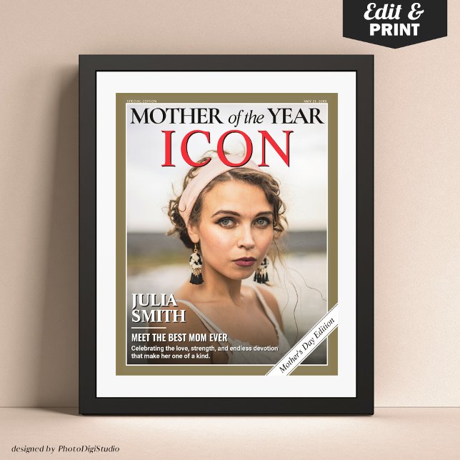 Custom Mothers Day Magazine Cover, Gift for Mum Poster (Custom Mothers Day Magazine Cover, Mother of the Year Gift for Mom Poster)