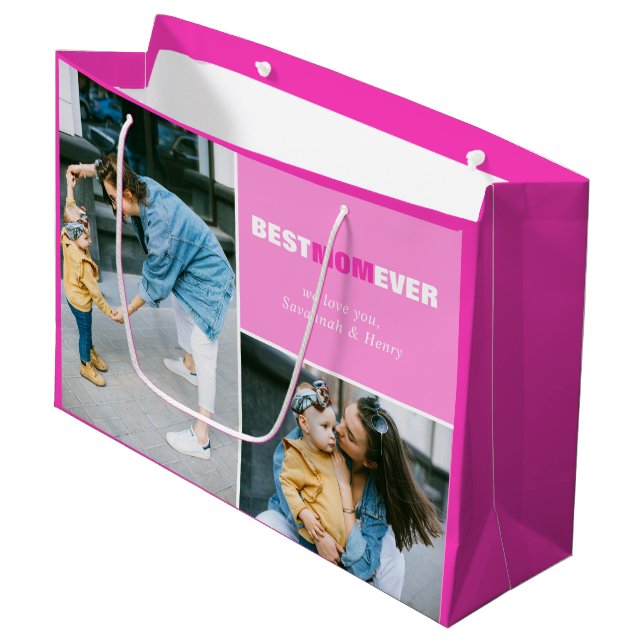 Custom Mother's Day Photo Best Mum Ever Large Gift Large Gift Bag (Front Angled)