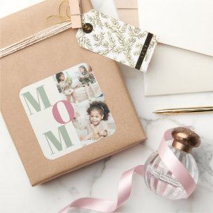 Custom Mother's Day Photo Collage   MOM Letters -  Square Sticker