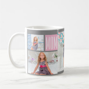 Custom Mothers Day Photo Collage Pink/Green/Grey Coffee Mug