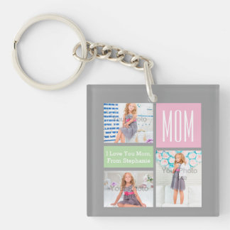 Custom Mothers Day Photo Collage Pink/Green/Grey Key Ring