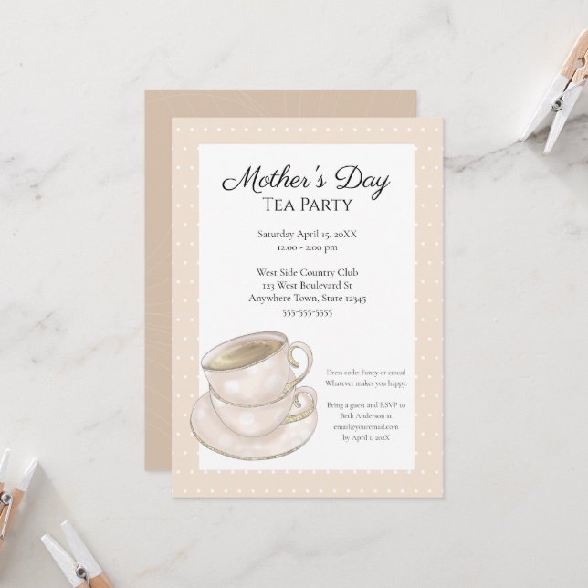 Custom Mother's Day Tea Party Invitation (Front/Back In Situ)