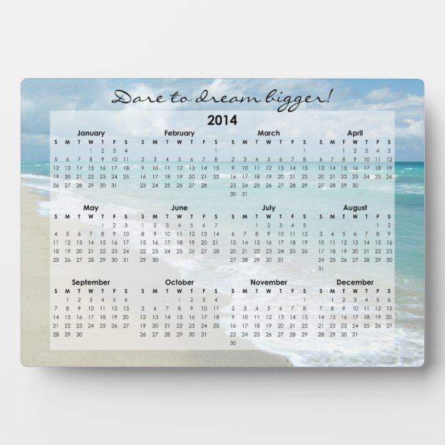 Custom Motivational Beach 2014 Desk Calendar Plaque (Front)