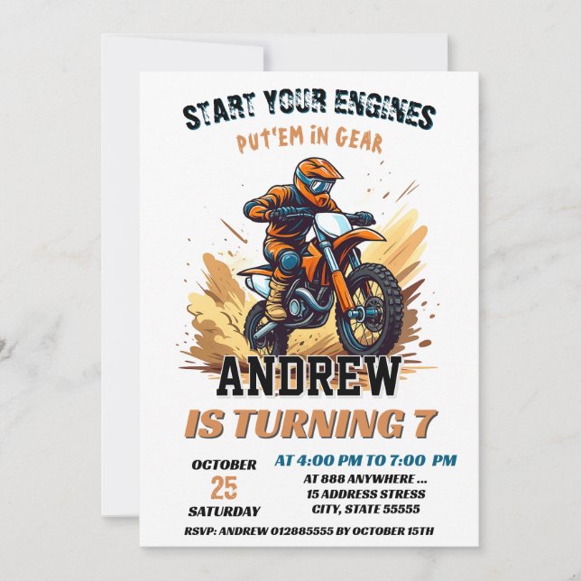 Custom Motocross Racing Dirt Adventure Birthday Invitation (Front)