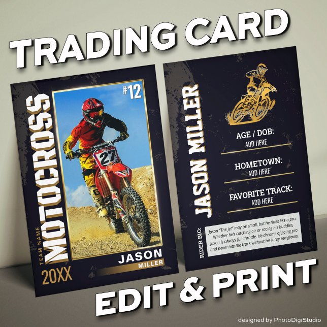 Custom Motocross Trading Card, Editable Dirt Bike  Calling Card (Custom Motocross Trading Card, Editable Dirt Bike Calling Card)