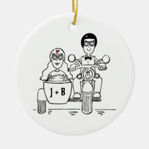 Custom Motorbike and Sidecar Wedding Gift Ceramic Ceramic Ornament
