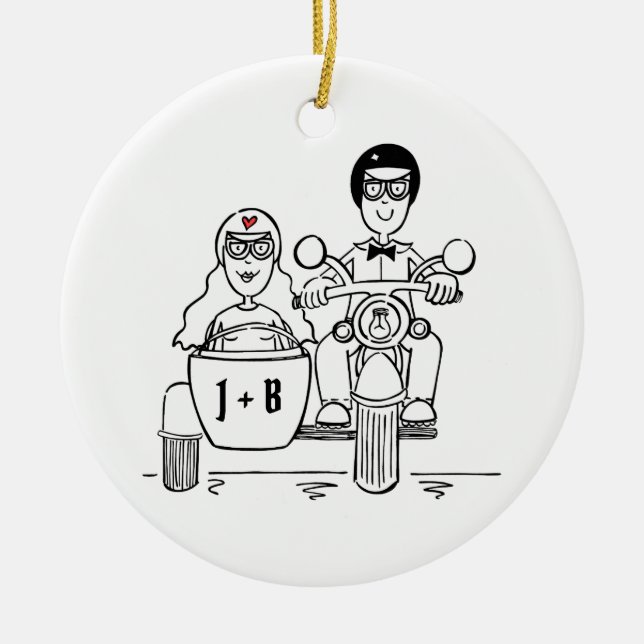 Custom Motorbike and Sidecar Wedding Gift Ceramic Ceramic Ornament (Front)