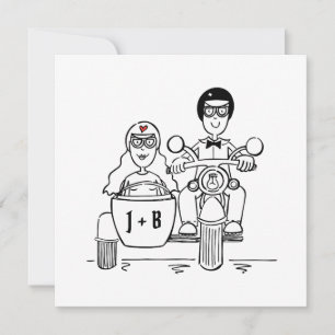 Custom Motorbike and Sidecar Wedding Invitation