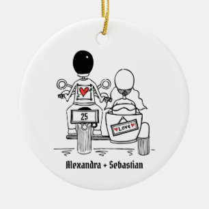 Custom Motorbike & Sidecar Wedding Anniversary Ceramic Ornament