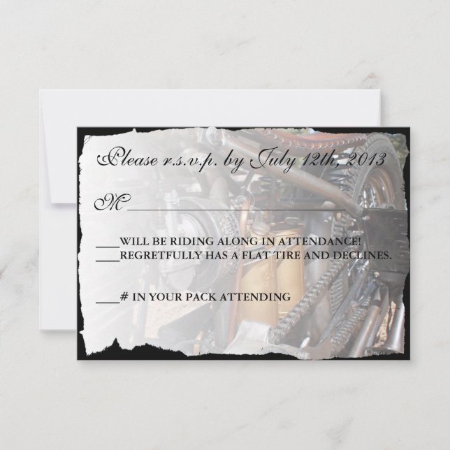 Custom Motorcycle Biker Wedding RSVP card (Front)