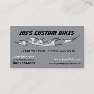 Custom Motorcycle Chrome Flame Custom Bike Shop Business Card