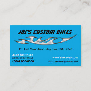 Custom Motorcycle   Chrome Flame Custom Bike Shop Business Card