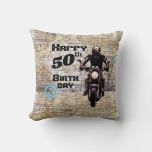 Custom Motorcycle Industrial Grunge Brick Wall Gra Cushion