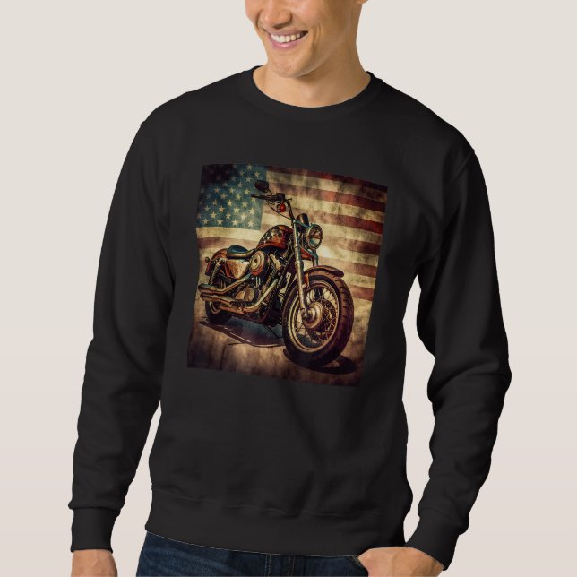 Custom Motorcycle Retro USA Flag Retro Biker Vinta Sweatshirt (Front)
