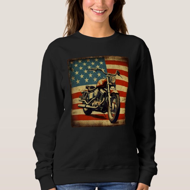 Custom Motorcycle Retro USA Flag Retro Biker Vinta Sweatshirt (Front)