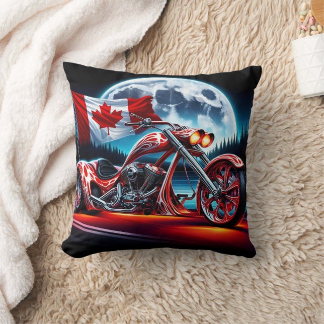 Custom motorcycle with Canadian flag Cushion (Blanket)