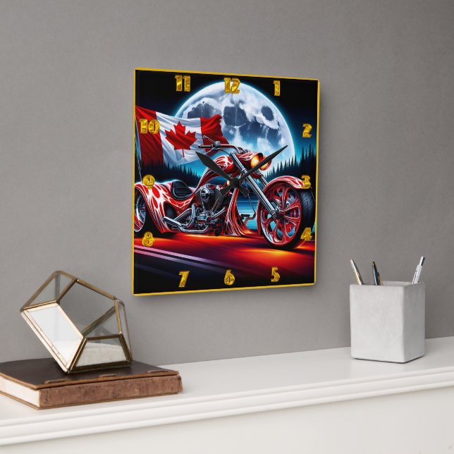 Custom motorcycle with Canadian flag Square Wall Clock (Office)