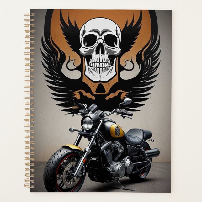 Custom Motorcycle with Skull Graphic Planner (Front)